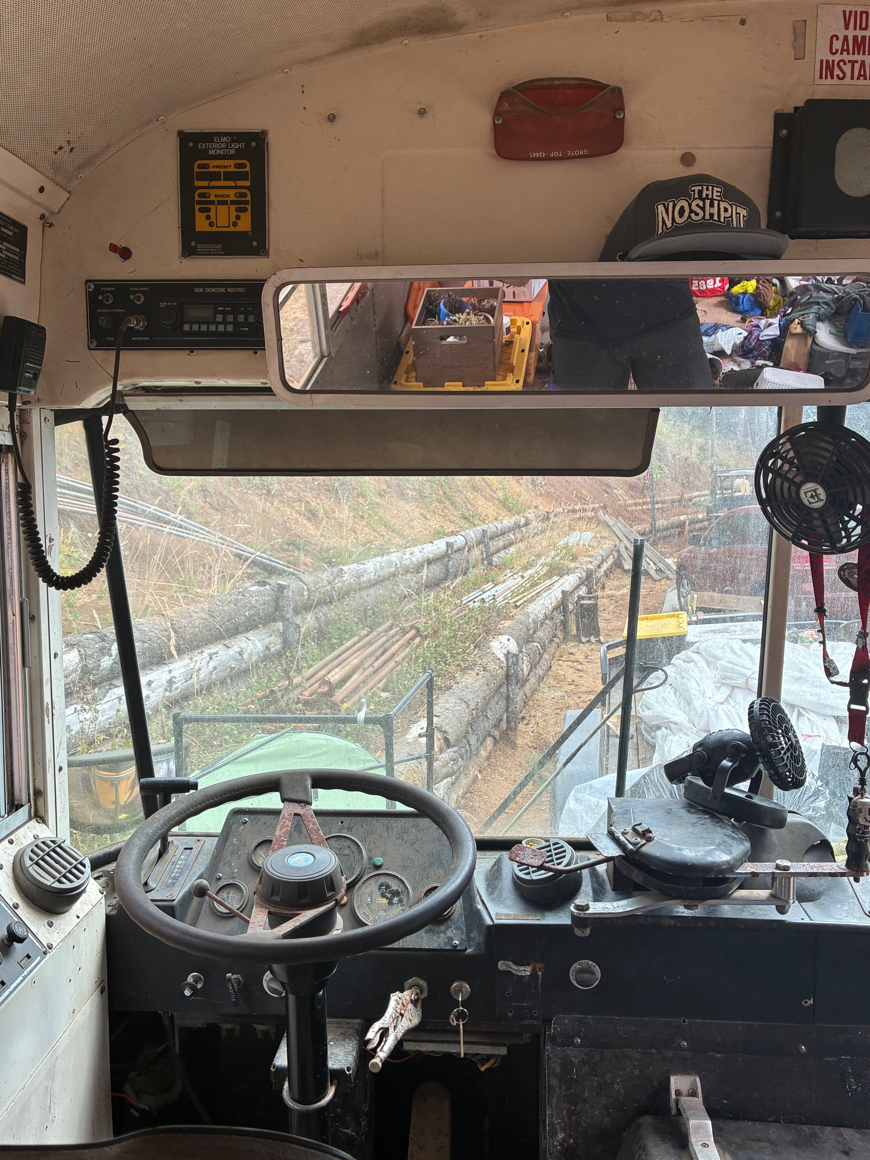 Bus interior during conversion