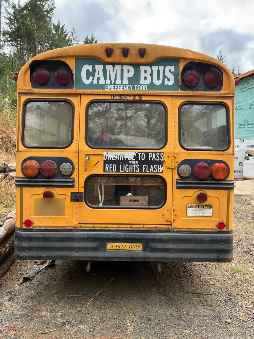Rear of the bus with the emergency door